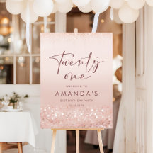 Rose Gold Glitter 21st Birthday Party Welcome Sign