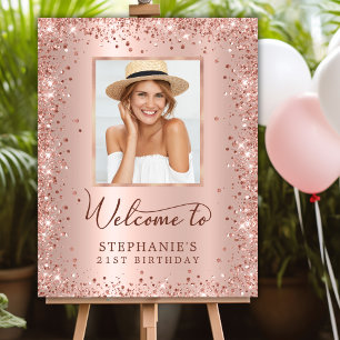Rose Gold Glitter 21st Birthday Photo Welcome Foam Board