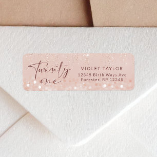 Rose Gold Glitter 21st Birthday Return Address Label