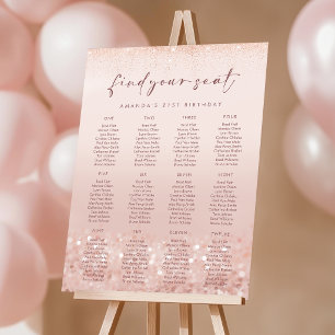 Rose Gold Glitter 21st Birthday Seating Chart Foam Board