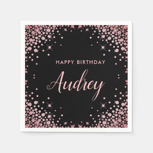 Rose Gold Glitter 21st Happy Birthday Monogram Napkins