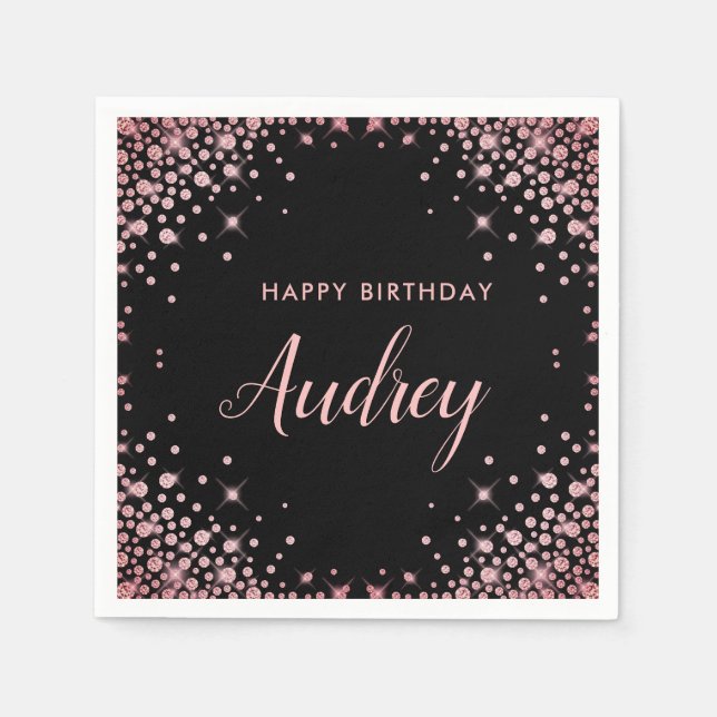Rose Gold Glitter 21st Happy Birthday Monogram Napkins (Front)