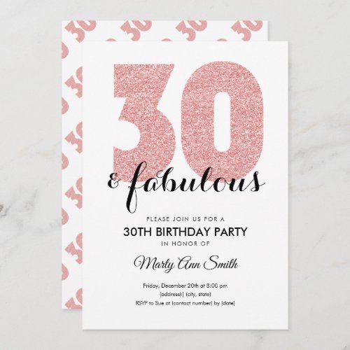 Rose Gold Glitter 30  Fabulous Birthday Party Invitation