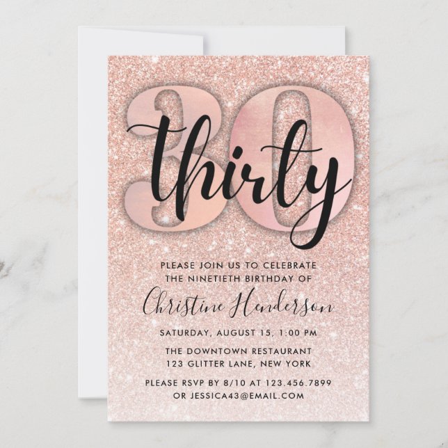 Rose Gold Glitter 30th Birthday Invitation (Front)