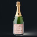 Rose Gold Glitter 30th Birthday Monogram Script Sparkling Wine Label<br><div class="desc">Elegant Modern Sparkle Rose gold glitter metallic Personalized Monogram Name 30th (or ANY AGE) Birthday Party Wine Label. This Adult Girly feminine Birhday party design featuring a Monogram Name in a stylish handwritten calligraphy script and date and age on blush pink or rose gold faux brushed metallic foil look background...</div>