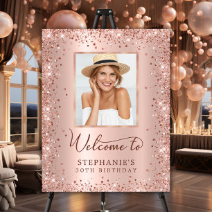 Rose Gold Glitter 30th Birthday Photo Welcome  Foam Board