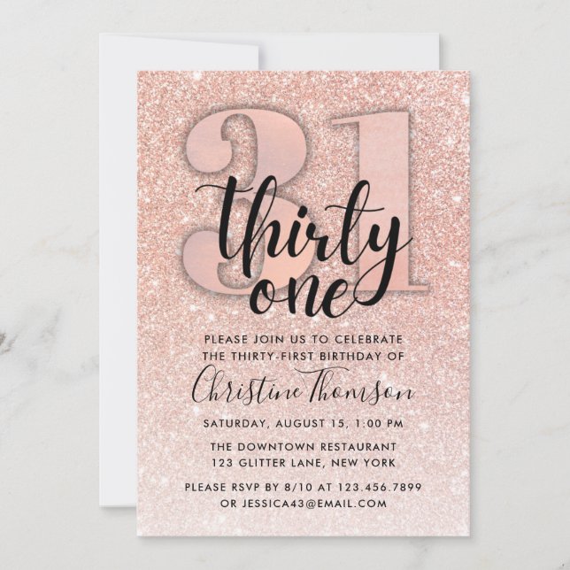 Rose Gold Glitter 31st Birthday Invitation (Front)