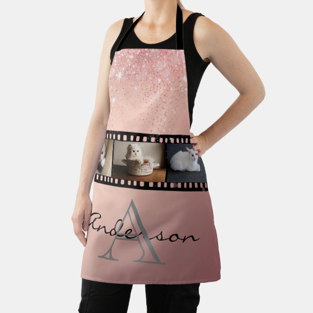 Rose Gold Glitter 3 Photo Film Strip Collage Apron (Insitu)