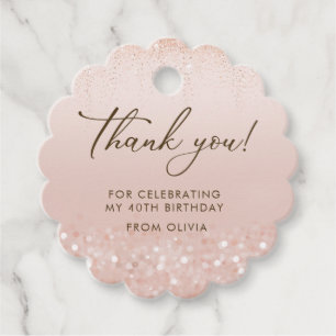 Rose Gold Glitter 40th Birthday Favor Tag
