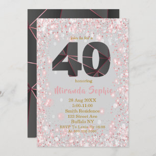 Rose Gold Glitter 40th Birthday Invitations