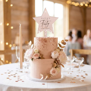 Rose Gold Glitter 40th Birthday Party Cake Topper