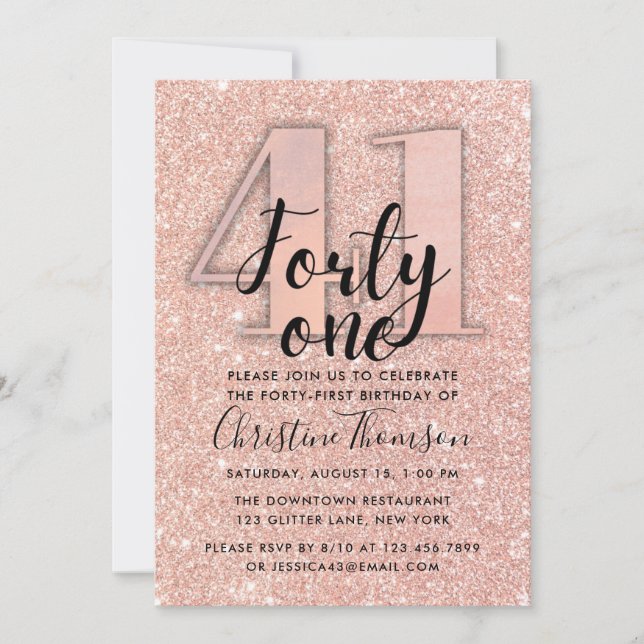 Rose Gold Glitter 41st Birthday Invitation (Front)