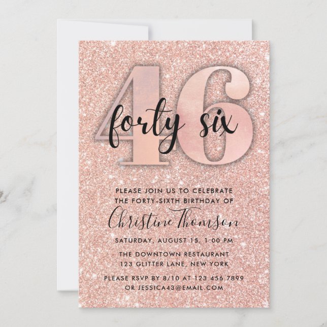 Rose Gold Glitter 46th Birthday Invitation (Front)