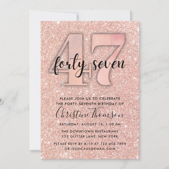 Rose Gold Glitter 47th Birthday Invitation (Front)
