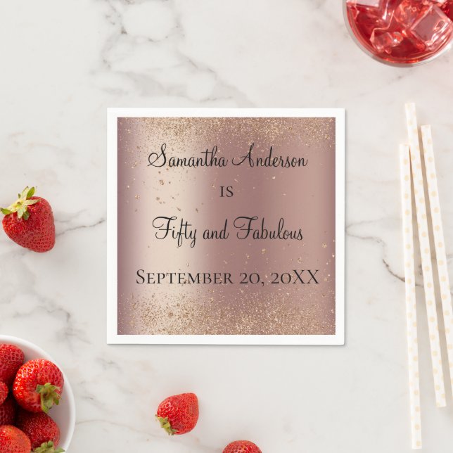 Rose Gold Glitter 50 and Fabulous Birthday  Napkins (Insitu)