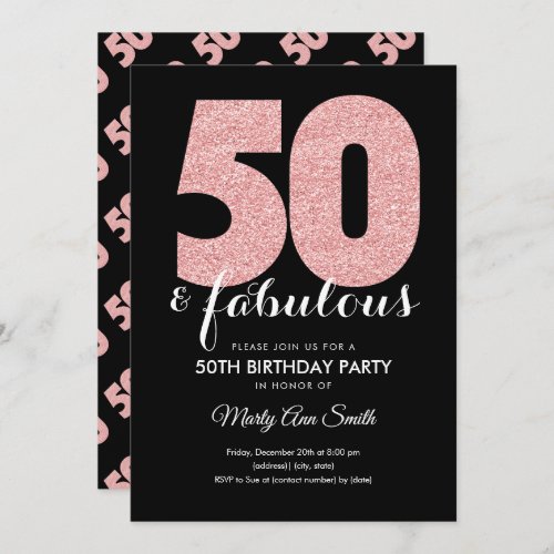 Rose Gold Glitter 50  Fabulous Birthday Party Invitation