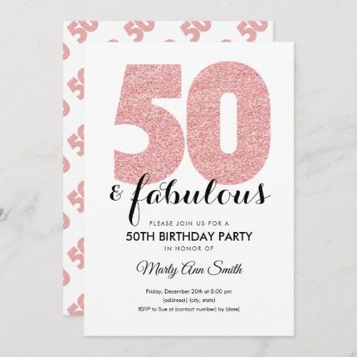 Rose Gold Glitter 50  Fabulous Birthday Party Invitation