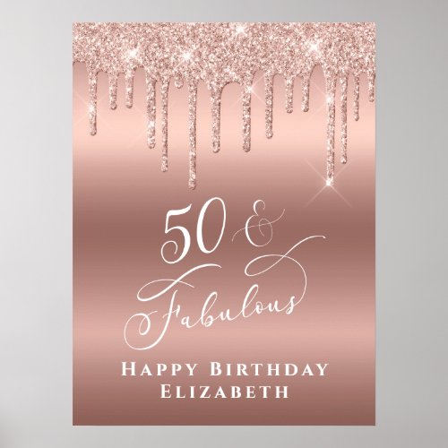 Rose Gold Glitter 50 Fabulous Birthday Party Poster