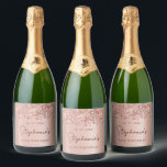 Rose Gold Glitter 50th Birthday Monogram Script Sparkling Wine Label<br><div class="desc">Elegant Modern Sparkle Rose gold glitter metallic Personalized Monogram Name 50th (or ANY AGE) Birthday Party Wine Label. This Adult Girly feminine FIFTY (FIFTIETH) Birhday party design featuring a Monogram Name in a stylish handwritten calligraphy script and date and age on blush pink or rose gold faux brushed metallic foil...</div>