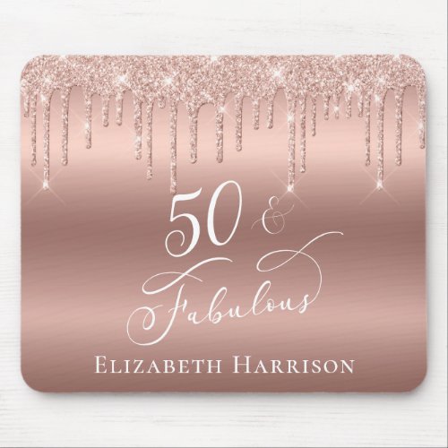 Rose Gold Glitter 50th Birthday Mouse Pad