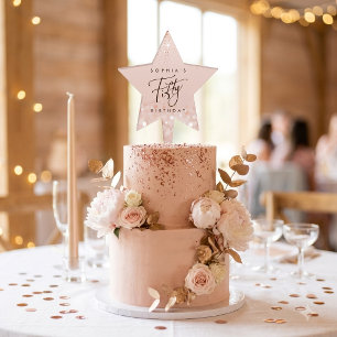 Rose Gold Glitter 50th Birthday Party Cake Topper