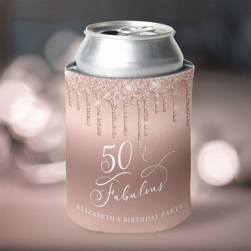 Rose Gold Glitter 50th Birthday Party Can Cooler