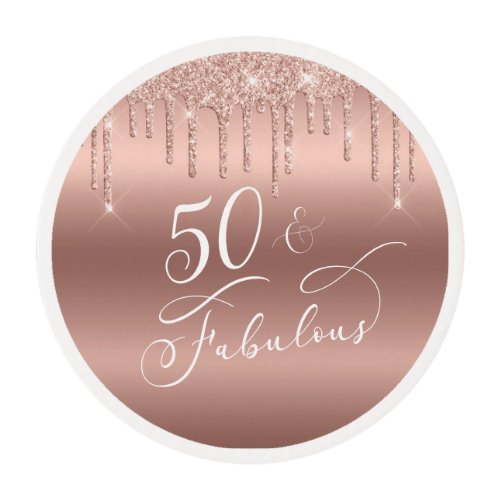 Rose Gold Glitter 50th Birthday Party Edible Frosting Rounds