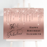 Rose Gold Glitter 50th Birthday Party Foam Board<br><div class="desc">Elegant and chic 50th birthday party welcome and photo prop sign with rose gold faux glitter drips on a rose gold background. "50 & Fabulous" is written in a stylish script. Customize with her name.</div>