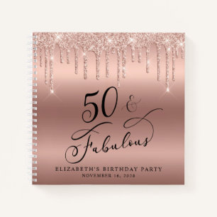 Rose Gold Glitter 50th Birthday Party Guest Book