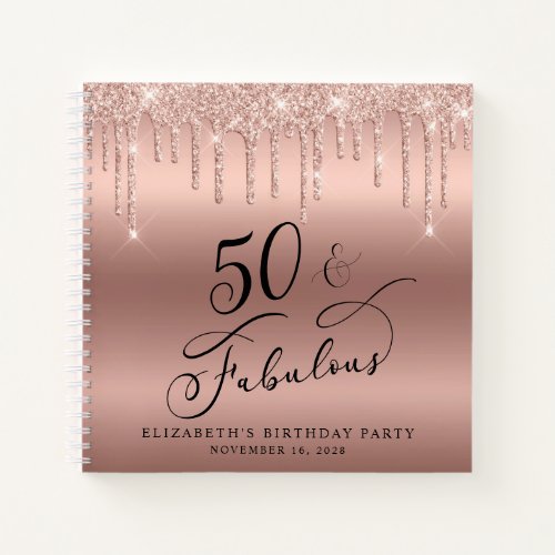 Rose Gold Glitter 50th Birthday Party Guest Book