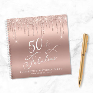 Rose Gold Glitter 50th Birthday Party Guest Book