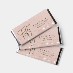 Rose Gold Glitter 50th Birthday Party Hershey Bar Favors