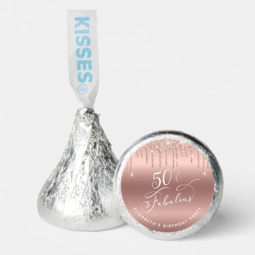 Rose Gold Glitter 50th Birthday Party Hersheys Kisses