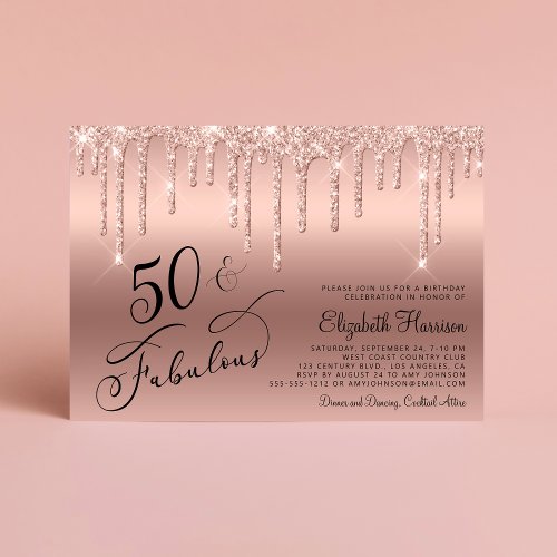 Rose Gold Glitter 50th Birthday Party Invitation