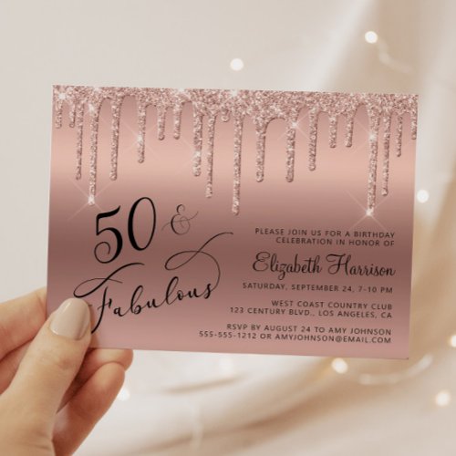 Rose Gold Glitter 50th Birthday Party Invitation