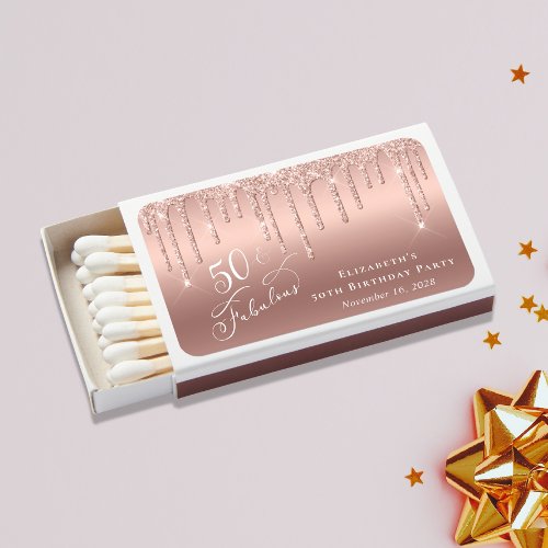 Rose Gold Glitter 50th Birthday Party Matchboxes