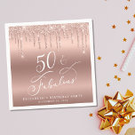 Rose Gold Glitter 50th Birthday Party Napkins<br><div class="desc">Chic 50th birthday party napkins featuring "50 & Fabulous" in an elegant white calligraphy script,  a rose gold background and rose gold faux glitter. Personalize with her name and the date of the party.</div>