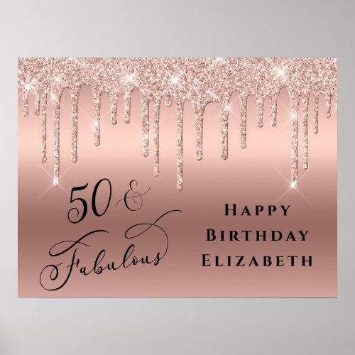 Rose Gold Glitter 50th Birthday Party Poster