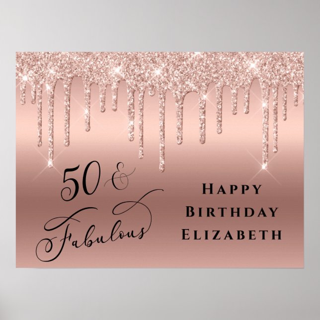 Rose Gold Glitter 50th Birthday Party Poster (Front)