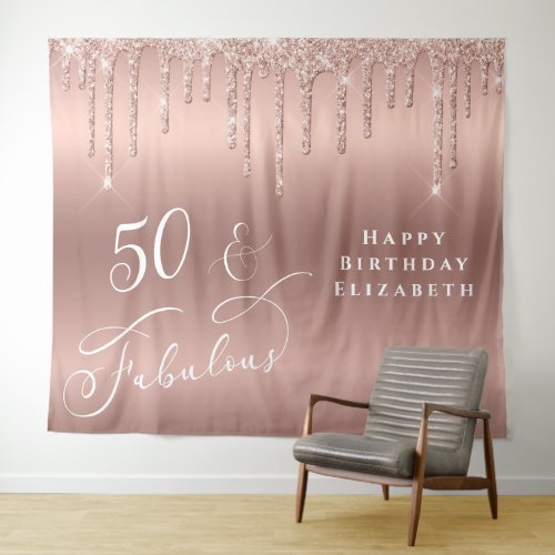 Rose Gold Glitter 50th Birthday Party Tapestry