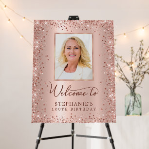Rose Gold Glitter 50th Birthday Photo Welcome  Foam Board