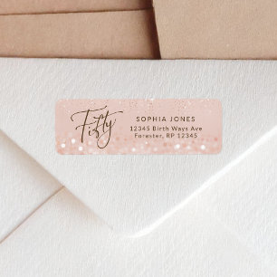 Rose Gold Glitter 50th Birthday Return Address Label