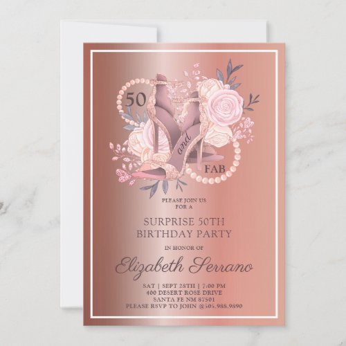 Rose Gold Glitter 50th Birthday Surprise Party Invitation