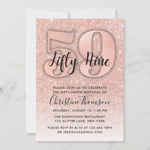 Rose Gold Glitter 59th Birthday Invitation