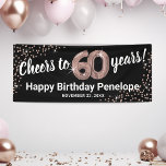 Rose Gold Glitter 60th Birthday Banner<br><div class="desc">Celebrate a milestone birthday in style with our elegant sixtieth birthday party banner. Boasting a customizable stylish black background, faux rose gold sparkle, and modern 60th birthday celebration text, this banner is the perfect way to make a statement. Plus, our sixty rose gold helium balloons add an extra touch of...</div>