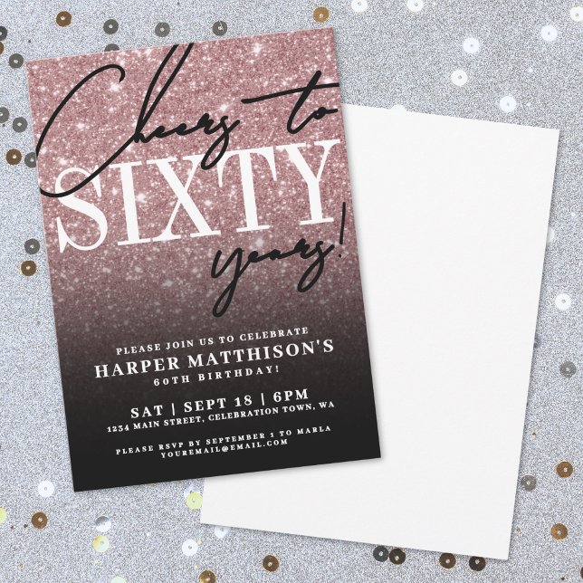 Rose Gold Glitter 60th Birthday Invitation (Rose Gold Glitter 60th Birthday Invitation)