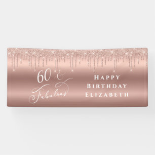 Rose Gold Glitter 60th Birthday Party Banner