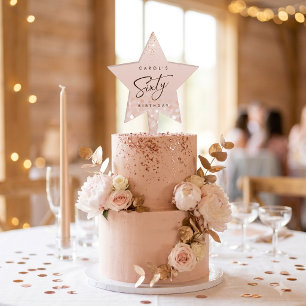 Rose Gold Glitter 60th Birthday Party Cake Topper