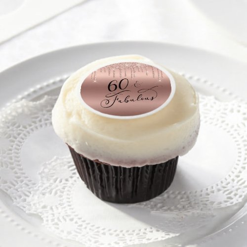 Rose Gold Glitter 60th Birthday Party Edible Frosting Rounds