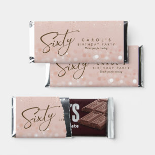 Rose Gold Glitter 60th Birthday Party Hershey Bar Favors